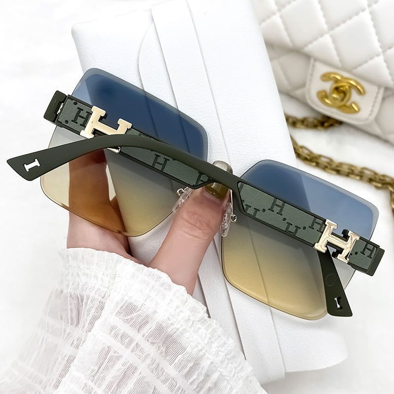 Douyin Internet Celebrity Popular Large Frame Rimless Edge-Cut Women's Sunshade Sunglasses Trendyy Sunglasses High-End Glasses