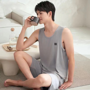 Cotton Men's New Summer Home Clothes Suit Vest Top Shorts Two-Piece Set Can Be Worn Outside One Piece Wholesale