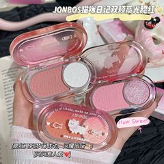 JONBOS猫咪日记双颊高光腮红一体盘女细闪爆闪提亮防水双色修容盘