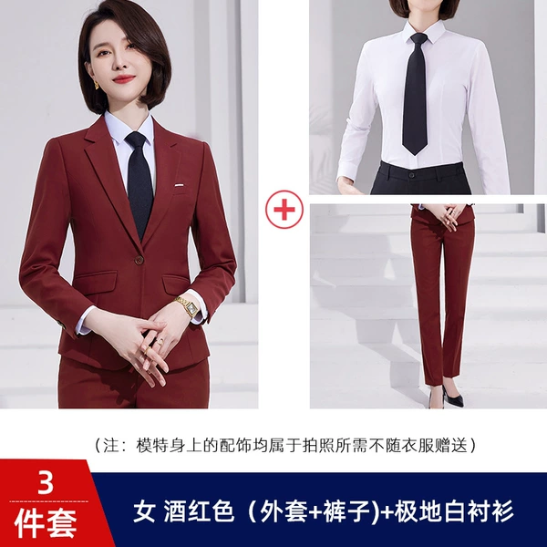 Burgundy jacket, trousers, shirt