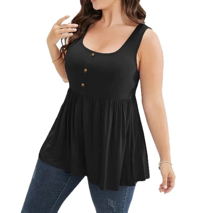 Summer solid long T-shirt sleevless for leisure, vest, Amazon, mid-length