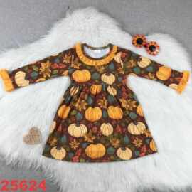 欧美精品店童装外贸批发感恩节橙色南瓜女孩新款长袖睡衣套装