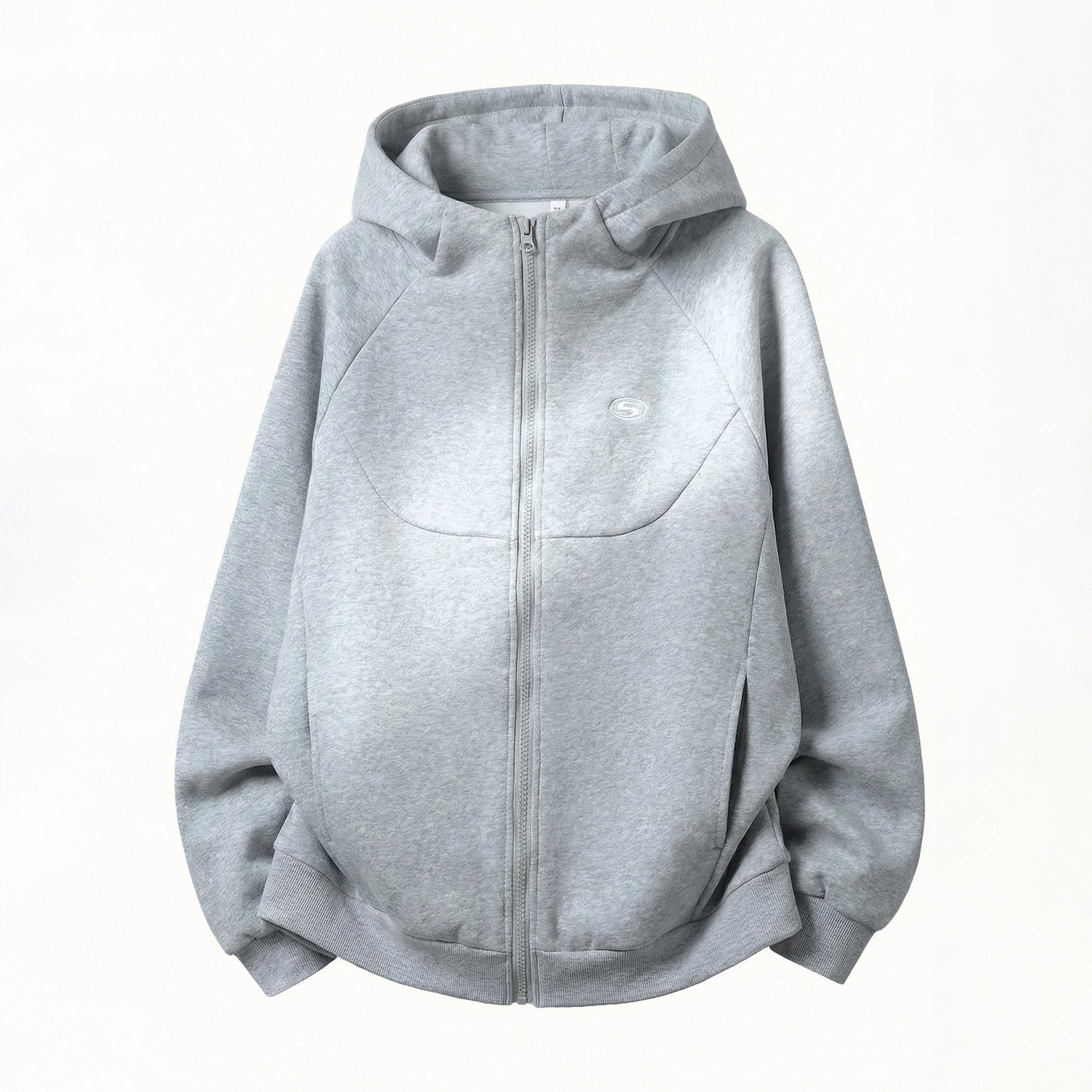 Monochrome Man - Cardigan pesante da 400 g con cappuccio, felpa da uomo strutturata, corta, ampia, squadrata, con ricamo a blocchi di colore._voghion.com