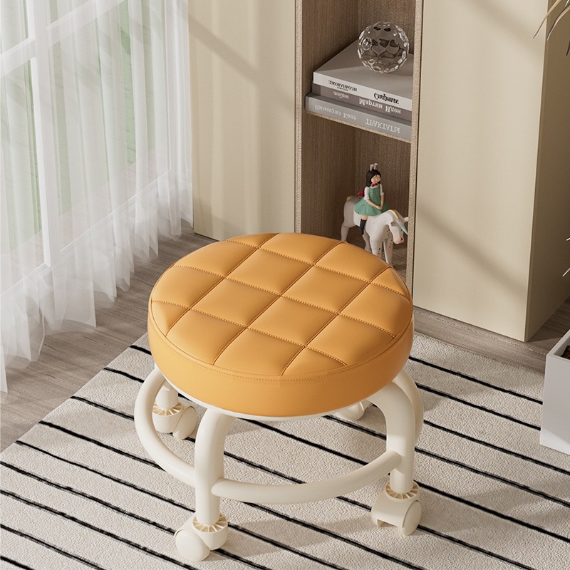 Swivel Small Stool for Home Use, Simple Small Chair with Wheels, Low Stool for Rental, Shoe-Changing Trendy Stool
