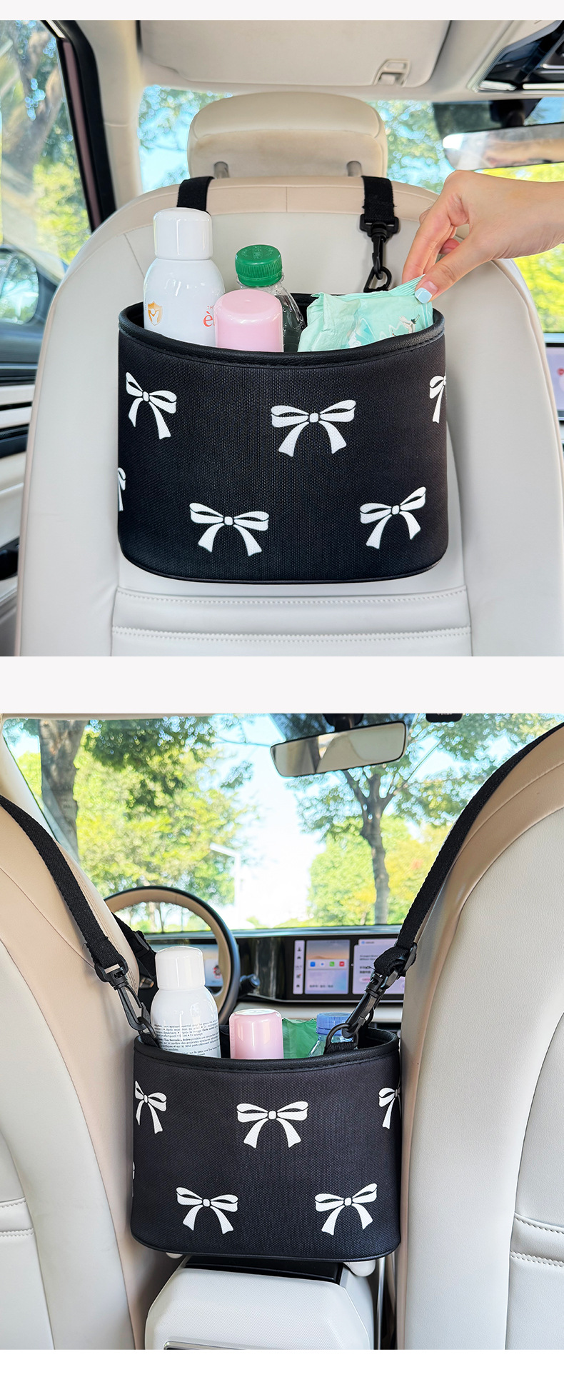 Cross-Border Car Trash Can Cartoon Bowknot Seat Back Car Storage Box Cute Multifunctional Car Storage Box Bag