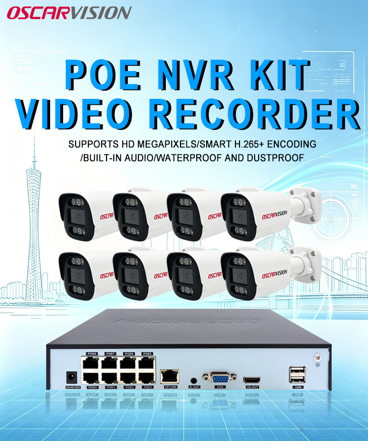 8 kanallı poe güvenlik kamerası seti 4k yüksek çözünürlüklü tam renkli kayıt ev dış mekan su geçirmez cep telefonu uzaktan izleme cihazı