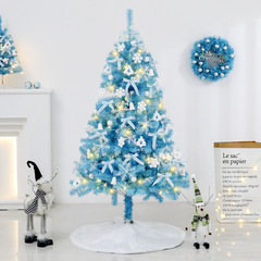 New trendy Christmas tree in Tiffany blue PVC, perfect for Christmas window scene decorations, featuring a blue package of Christmas decorations.