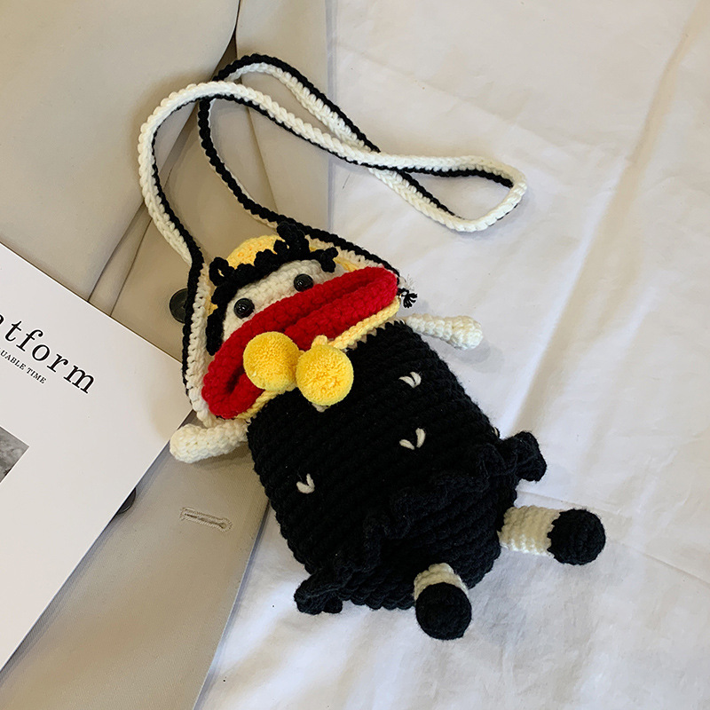 Douyin popolare salsiccia bocca grande bocca borsa per cellulare borsa fatta a mano all'uncinetto fai da te in lana per maglieria borsa divertente portachiavi_voghion.com