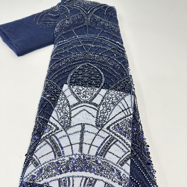 Semillas de melón sequinaria ventilador tubo de perlas tela bordada moda lujosa vestido de boda francés vestido de moda tela