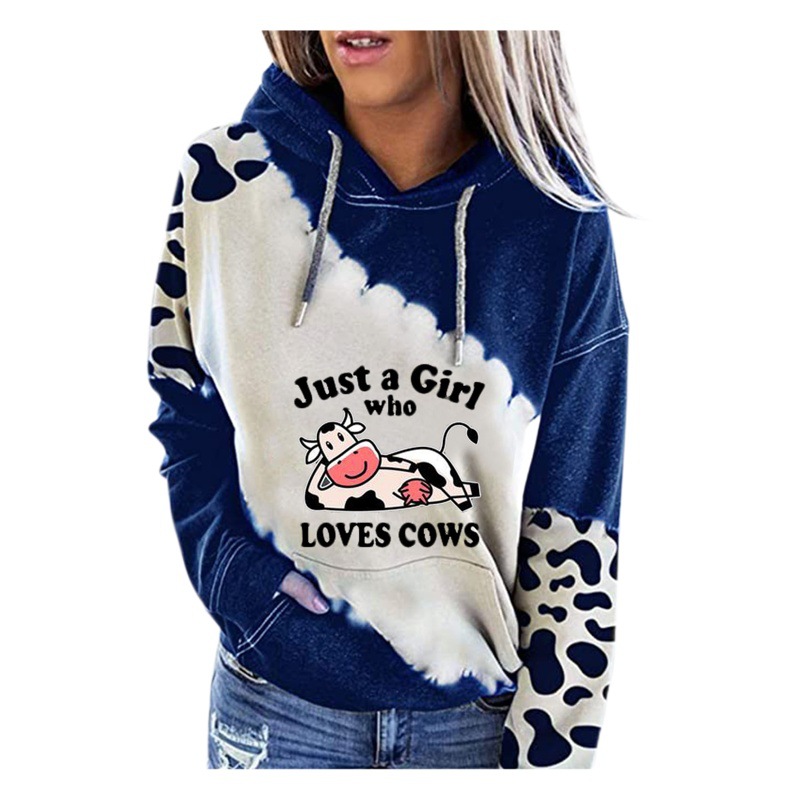 Europe and the United States cross-border foreign trade for Amazon new cow letter printing long sleeve hooded pullover casual sweater