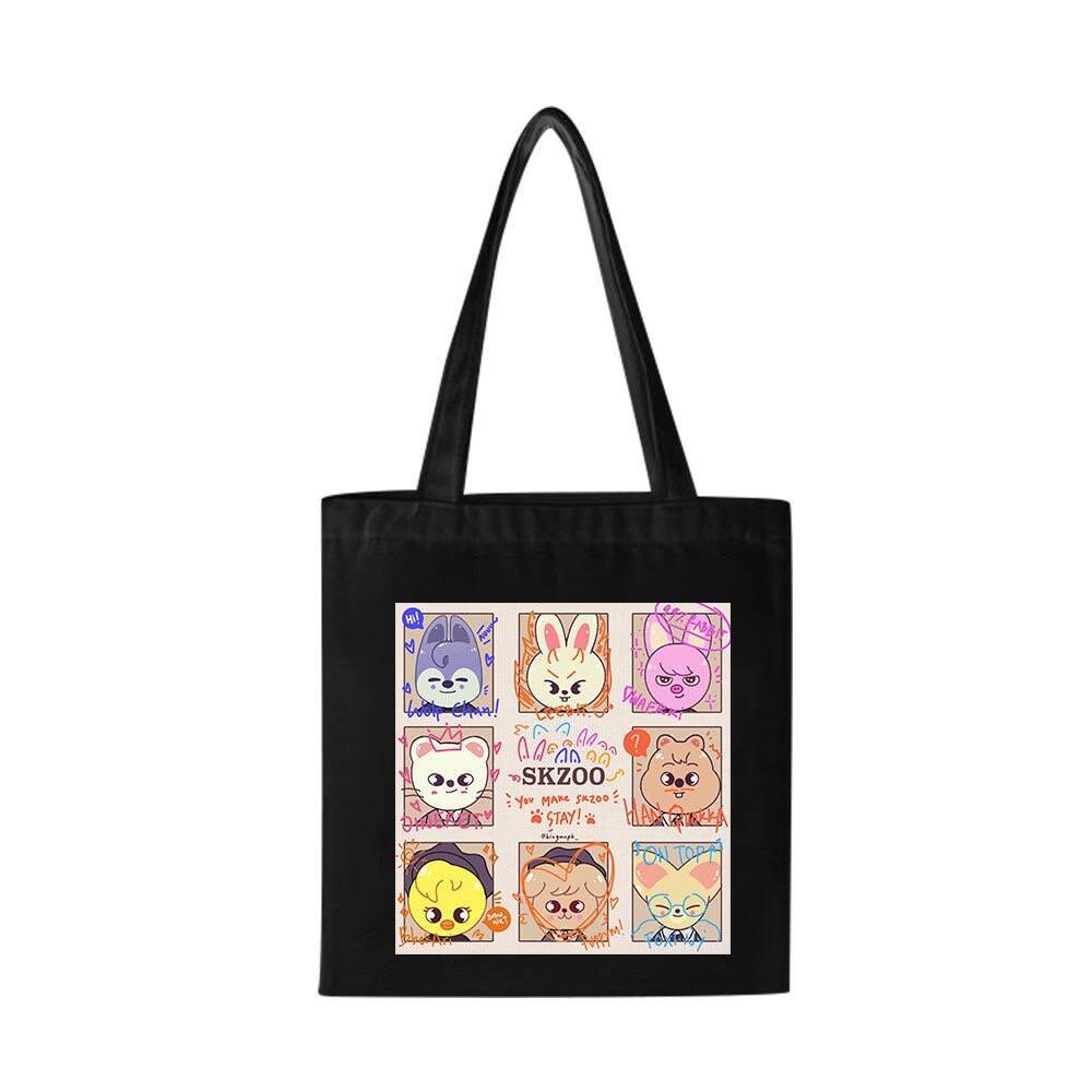 跨境外贸Stray Kids Skzoo周边印花帆布包单肩学生时尚手提袋现货