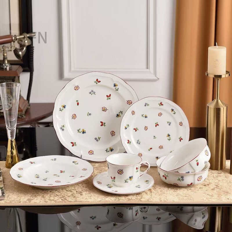 Wb Home Floral Series Simple Garden Single Cup and Saucer Salad Bowl Large and Small Plates Soup Plate Tableware Set Wholesale Dropshipping