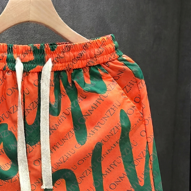 Men's Summer Letter Print Shorts Lightweight Loose Fit 5-Inch Inseam Casual Streetwear Short Pants_viptrois.com