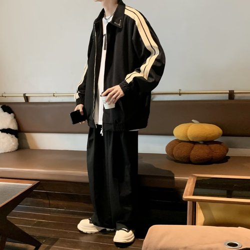 Men's High Street Ins Hong Kong Style Embroidered Belt Collar Student Jacket Spring and Autumn Season National Trend Fashion Loose Casual Top