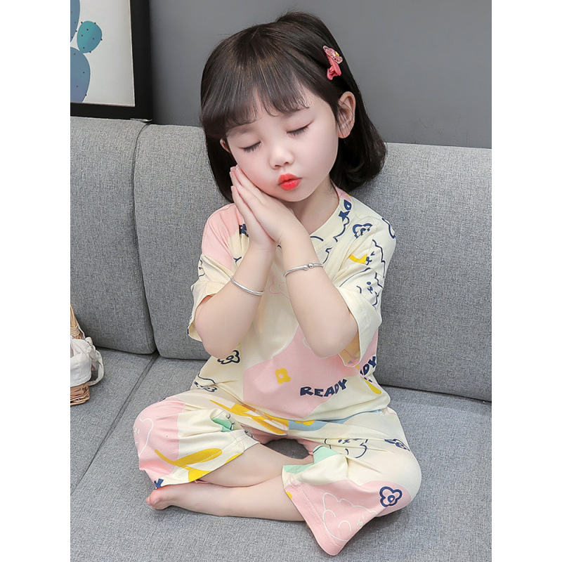 Children's Pajamas Modal 2025 Summer Thin Little Girls Suit Baby Air Conditioning Clothes Summer Girls Home Clothes