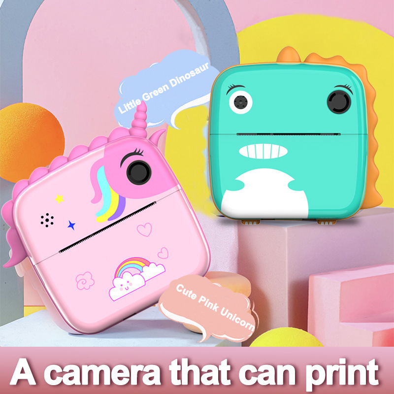 Children's Camera with Printing Function, Instant Photo Camera, DIY Photo Paper, Unicorn Design, Multifunctional, High-Definition