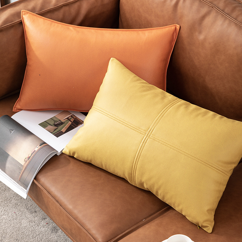 Rectangular Technology Cloth Pillow Sofa Cushion Orange Long Pillow Living Room Modern Simple Waist Pillow High-end Genuine Leather