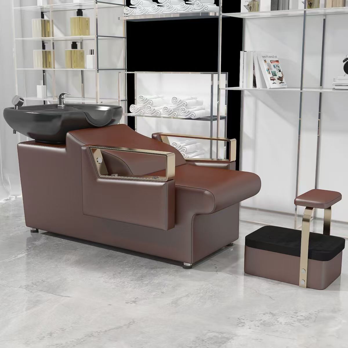 Peluquería Cama de champú Peluquería especial cama de agua semi-reclinada olla profunda de cerámica de acero inoxidable de alta gama