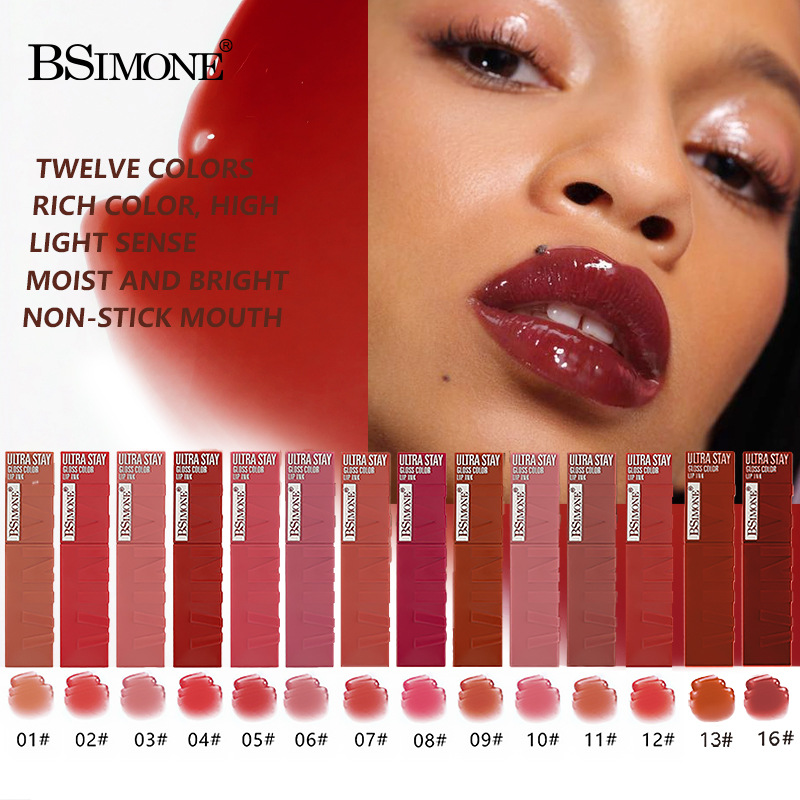 Exclutivo transfronterizo para 14 colores de esmalte de labios de luz de agua europeo y americano, hidratante e hidratante, esmalte de labios, lápiz labial, brillo de labios de Dudu al por mayor