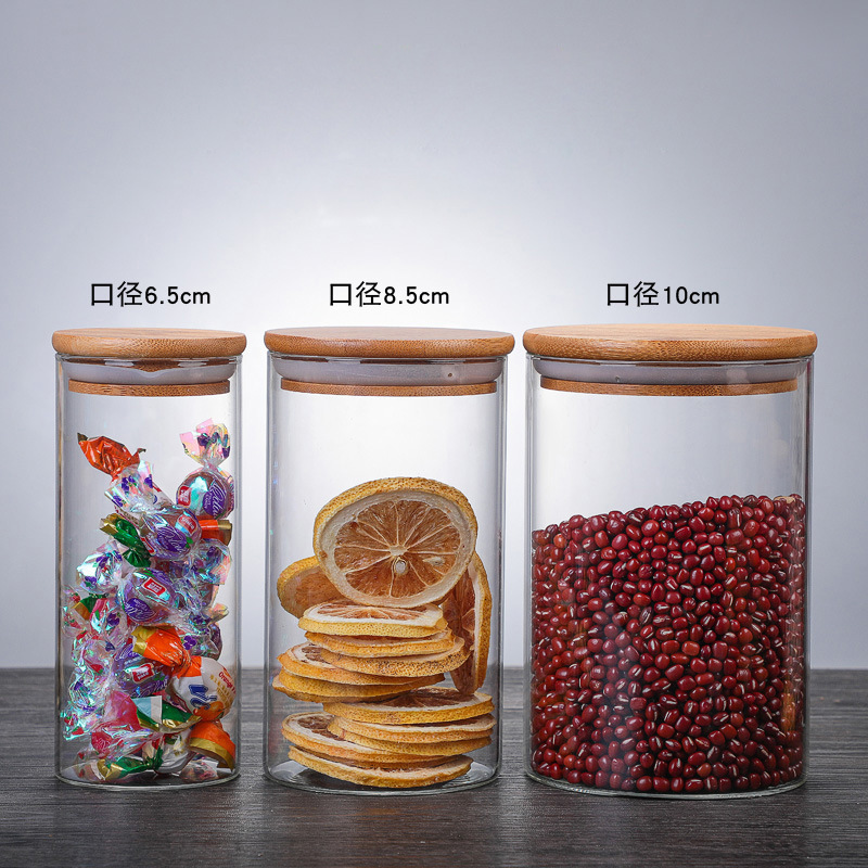 Customización de latas de dulces transparentes, latas de té con cubierta de bambú, latas de sellado, latas de té con cubierta de bambú, latas de vidrio, latas de almacenamiento de vidrio