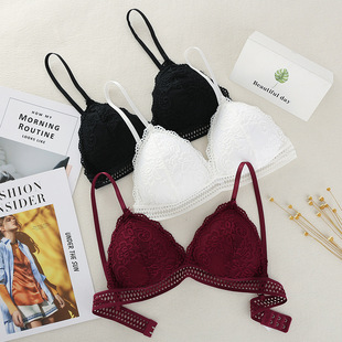 Cross-border French Style Lace Triangle Cup Chest Wrapping Sling Beautiful Back Women's Sexy Strapless Bra Underwear without Rings
