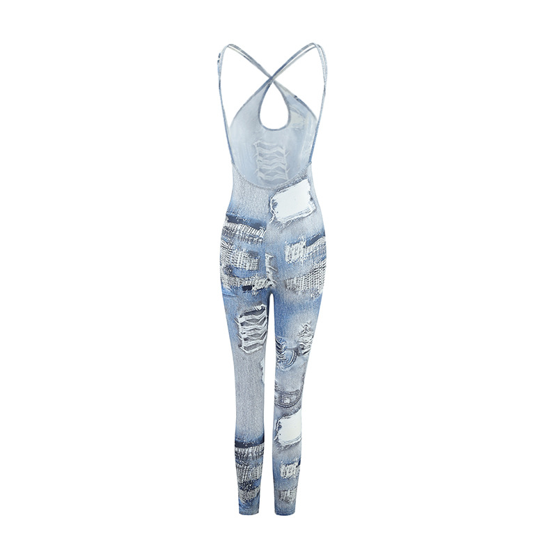 Sexy Sexy Women Clothing Trendy Printing Gallus Siamese Trousers Stretch Slim Jumpsuit