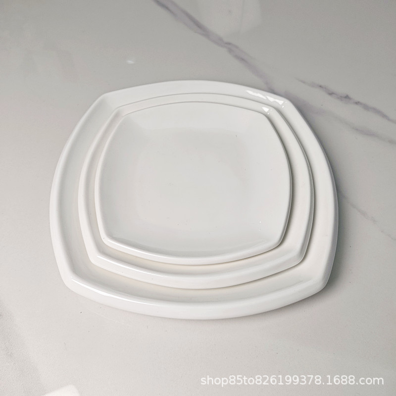 Commercial square thick-edged shallow plates for hotel and restaurant use, stir-fry plates, cold dish plates, pure white ceramic tableware wholesale Commercial square thick-edged shallow plates for hotel and restaurant use, stir-fry plates, cold dish plates, pure white ceramic tableware wholesale