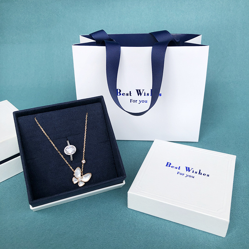 新日韩风白色首饰盒戒指吊坠耳钉盒时尚项链收纳饰品盒手提袋批发