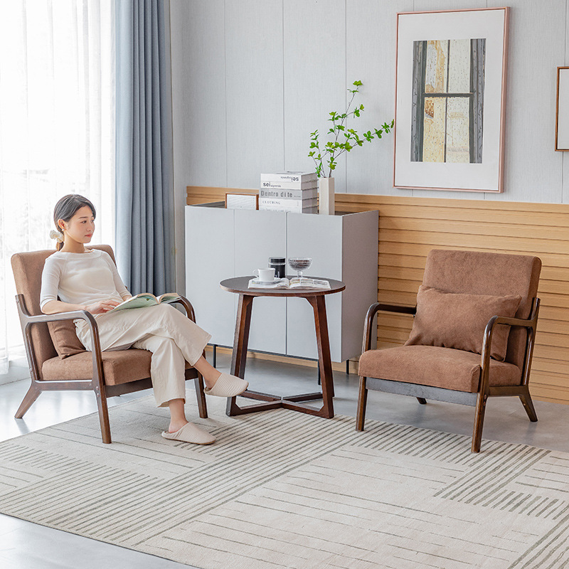 Modern Minimalist Solid Wood Leisure Chair Single Sofa Living Room Bedroom Balcony Fabric Nordic Original Wood Style Small Chair