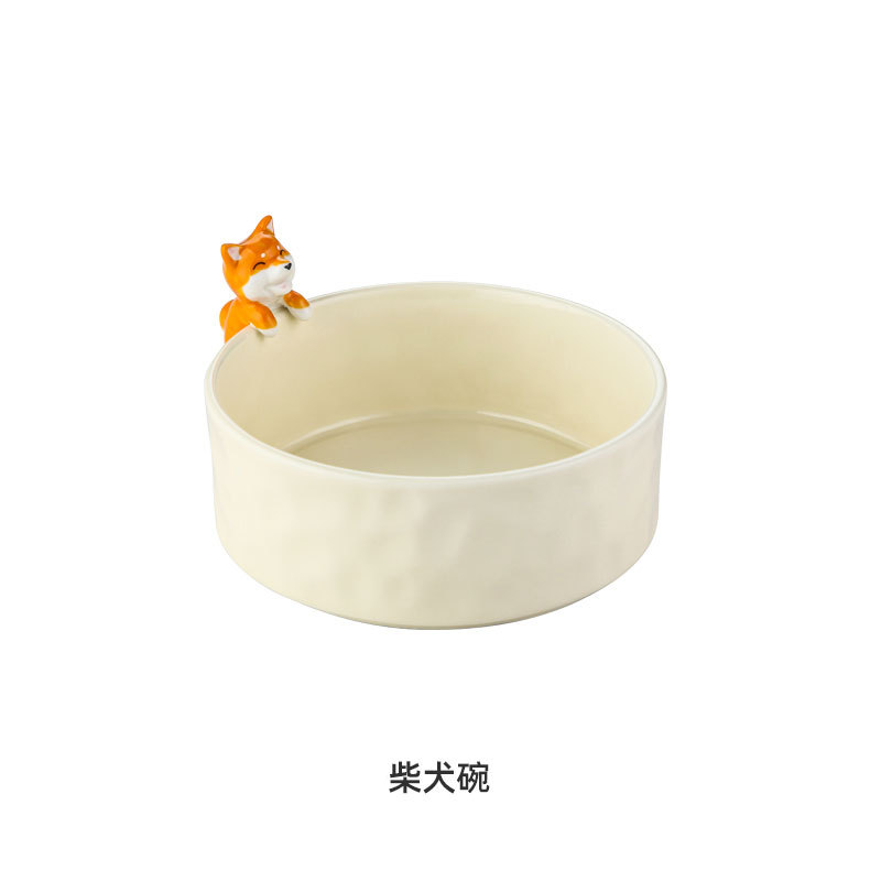 Cerámica pintada a mano mascota doble tazón alto pie anti-golpe cuello protección gato tazón gato comida tazón perro tazón al por mayor