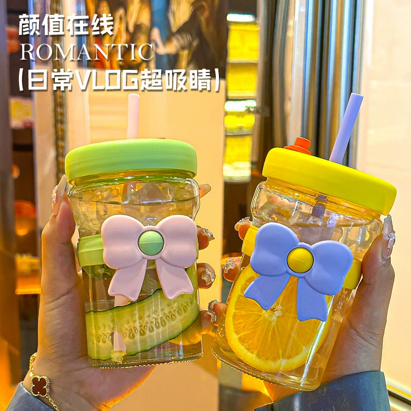 Новая высококачественная и стильная стеклянная кружка в форме бабочки с портативной крышкой и трубочкой для напитков, кофе и летнего чая.