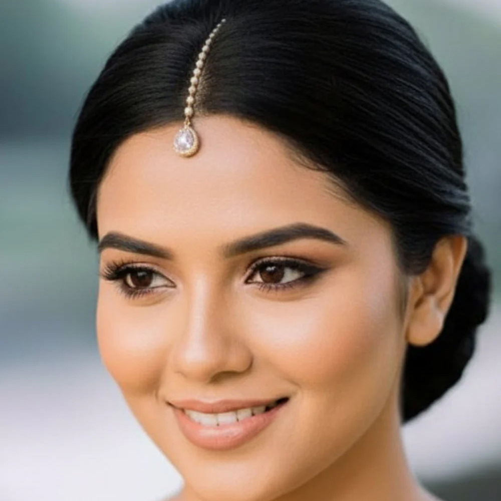 Cross-Border Trendy Exotic Style Water Drop Forehead Pendant for Women, Indian Bride Headpiece, Sparkling Water Drop Hair Chain, Simple Forehead Chain