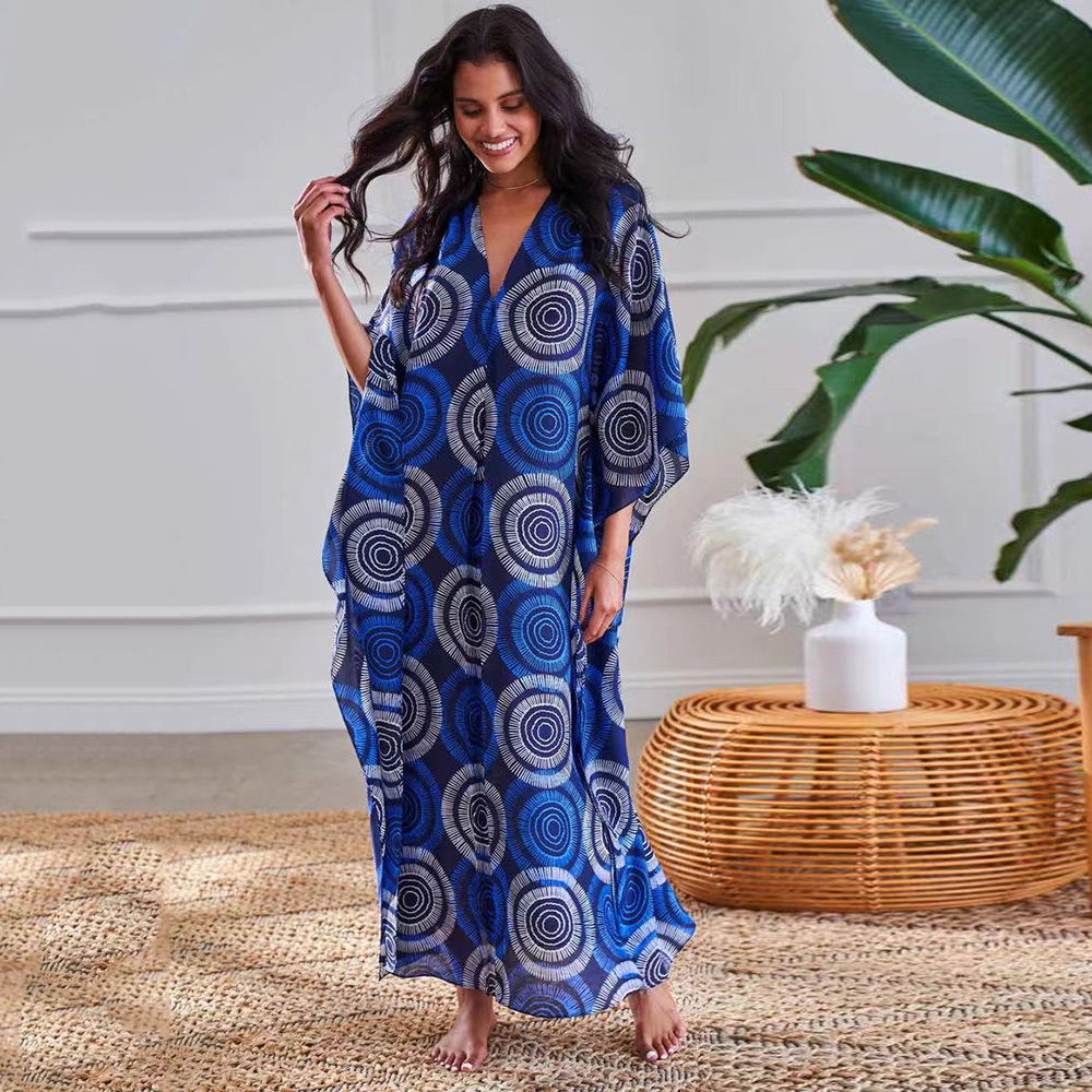 2023 nuevo transfronterizo europeo y americano impreso playa blusa vacaciones suelta más tamaño traje bikini protector solar camisa 2303