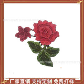 红色花朵刺绣布贴 旗袍睡衣绣花贴花  水溶刺绣服装辅料花边