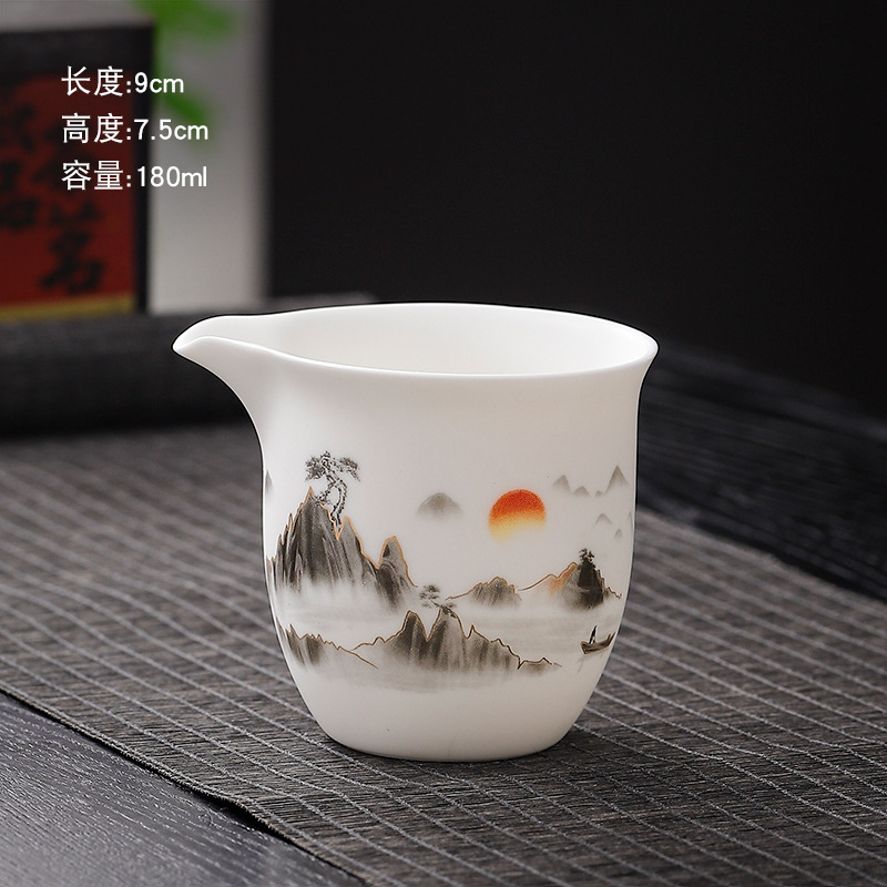 つや消しクリーム白羊脂玉カンフー茶器単品ホバー三才蓋碗遠山小茶杯家庭用ティーポット|undefined