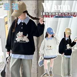 跨境爆款已备货一万件女大童秋冬款2025新款洋气假两件POLO领卫衣