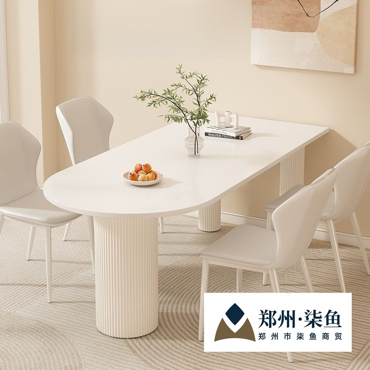 French Cream Style Roman Column Slate Dining Table Butterfly Chair Combination Home Small Apartment Light Luxury Island Integrated Dining Table