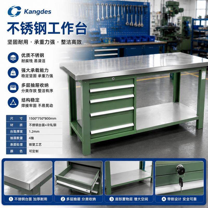 Supply workshop stainless steel workbench factory production line operation room experiment detection heavy stainless steel workbench