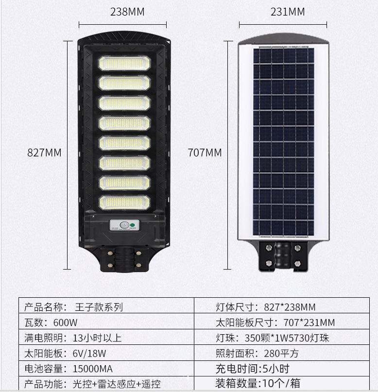 Mayorista solar príncipe luz de calle integrada LED inteligente luz de calle solar al aire libre patio inducción humana