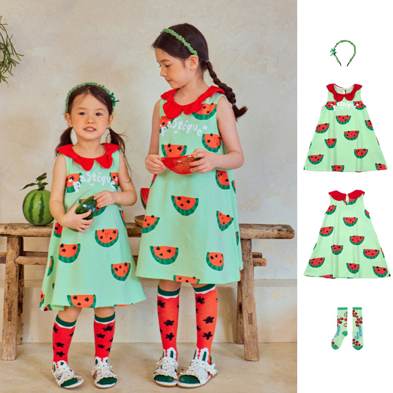 in stock! 25 Summer BE New Girls' Dress Cute Cartoon Printed dress Cotton A Swing Loose dress