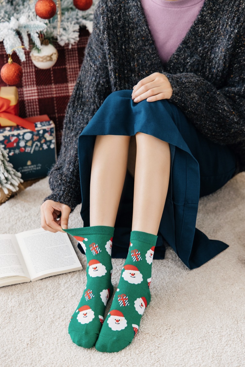 Santa Claus, Gingerbread Pattern Winter, Spring, Autumn Season Christmas Cartoon Style Women'S Santa Claus Gingerbread Cotton Crew Socks