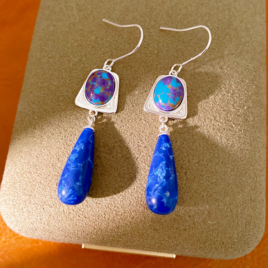 Medieval vintage piedra oval gotas de agua gancho de orejas retro nicho pendientes ligero lujo alta sensación de orejas para mujeres