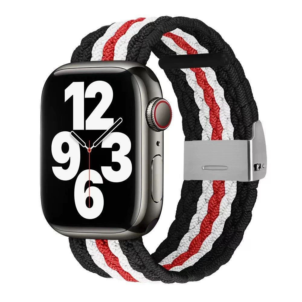 Совместимо с Apple Watch 5-6-7-8-9-10 поколения Snap-on нейлоновый плетёный ремешок iWatch S10 регулируемый браслет