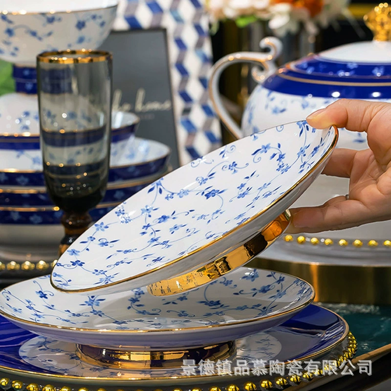Набор посуды из светлой роскоши высокой категории Jingdezhen bone china, новая домашняя керамика, блюда для дома, свадьбы, чаши и палочки, тарелка