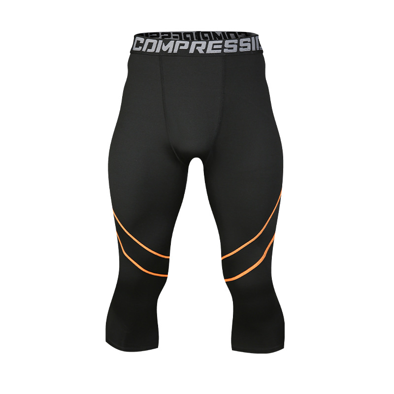 Pantalones de fitness delgados transfronterizos de alta velocidad elástica secos de pista y campo, pantalones de compresión de baloncesto para hombres, pantalones cortos deportivos de siete puntos