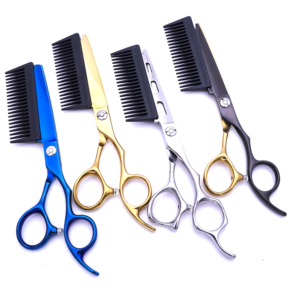 Directo de fábrica de 6 pulgadas de acero inoxidable tijeras con peine peluquero personalizado tijeras planas flequillos de pelo tijeras planas tijeras de pelo