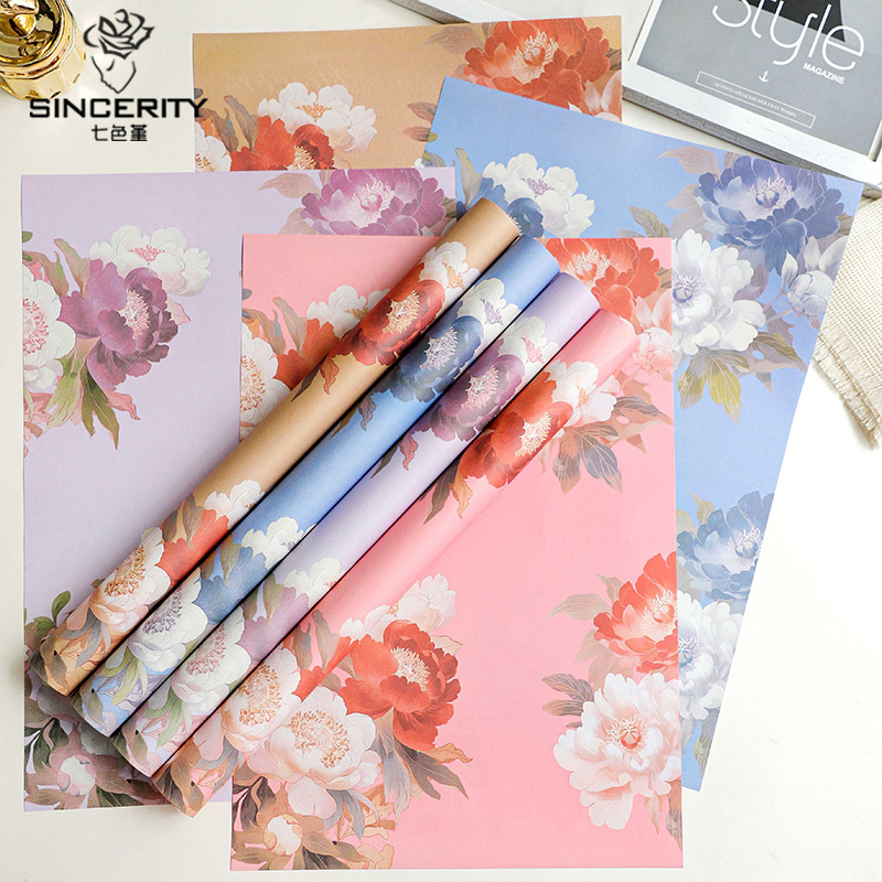 Siete colores, color nacional, peonía, pintura al óleo, paquete de estilo, ramo de papel, regalo, floristería, material de embalaje, embalaje de flores