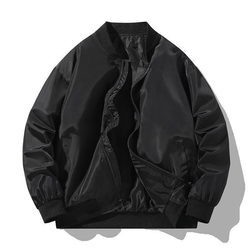 Simple, solid-color satin jacket with a casual street style, suitable for students and young men, comfortable and breathable, perfect for everyday wear and commuting