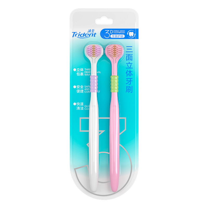 Tres lados cepillo de dientes de lana suave de alta calidad para adultos, cepillo de dientes sin ángulo muerto, supermercado general, venta al por mayor