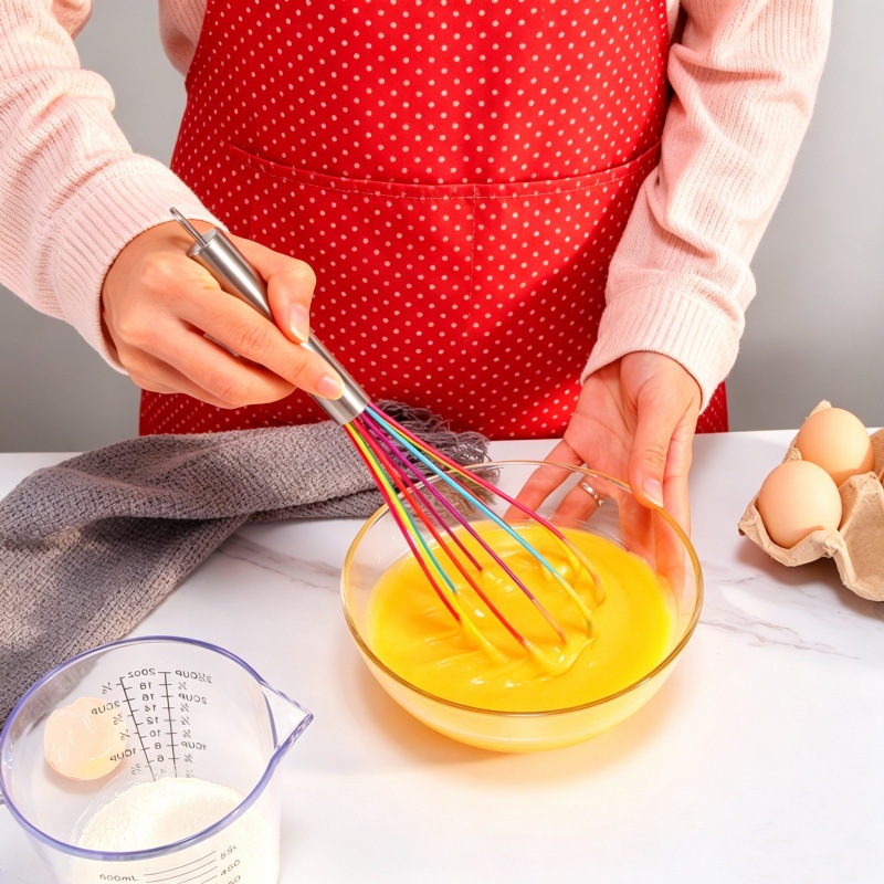Batidor de huevos de silicona manual de acero inoxidable crema dispensador de mano licuadora mini herramienta de horneado casera colorida image 3